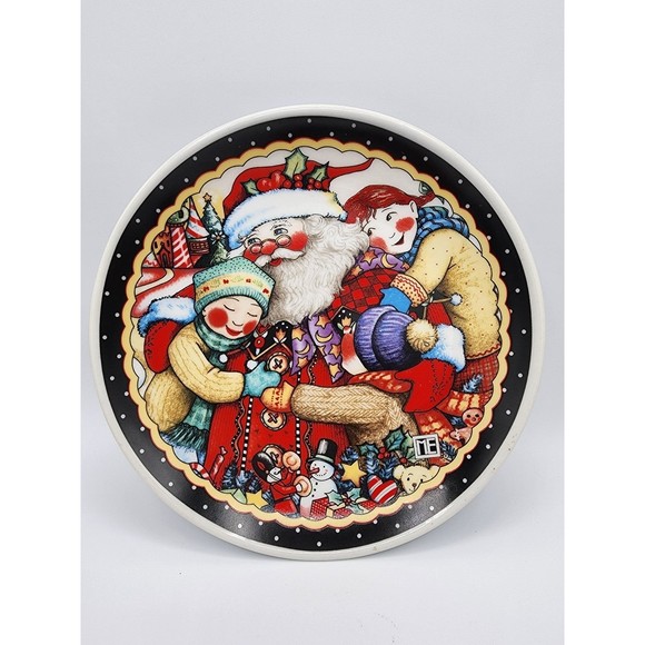 Mary Engelbreit Holiday Christmas Cookie Serving Plate - Santa & Children - Picture 1 of 2